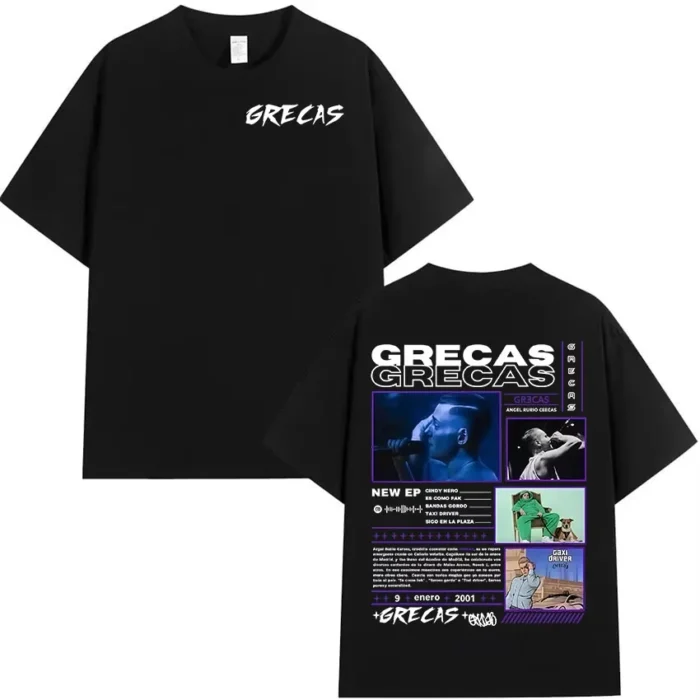 Rapper Grecas 2025 Album Graphics T-shirts Men Gothic High Quality T-shirt Vintage Oversized Short Sleeve Tees Streetwear Summer
