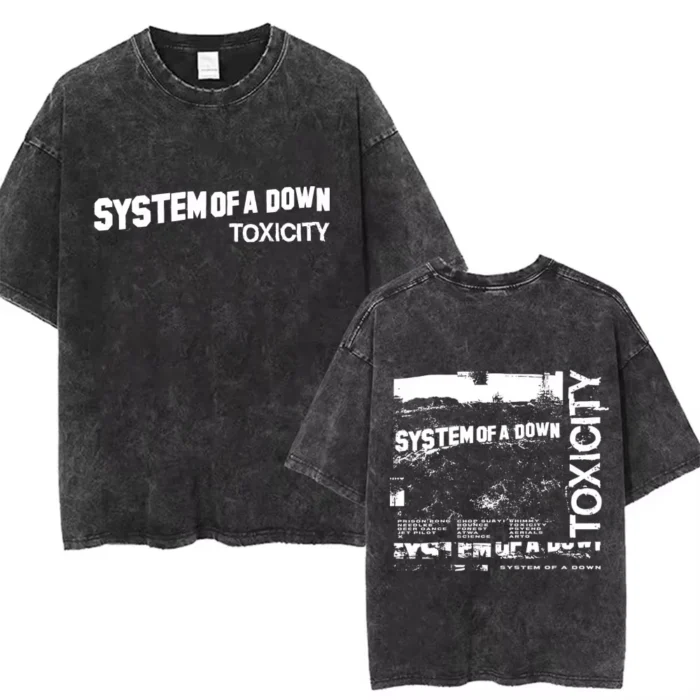 System of A Down Toxicity Album Graphic Washed T-shirts Men Women Rock Oversized T Shirt Male Vintage Alternative Metal T-shirts