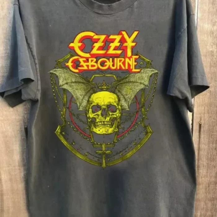 American Vintage Skull Ozzy Osborn Graphic Charcoal T-Shirt Summer New Vintage Fashion Men's and Women's Streetwear