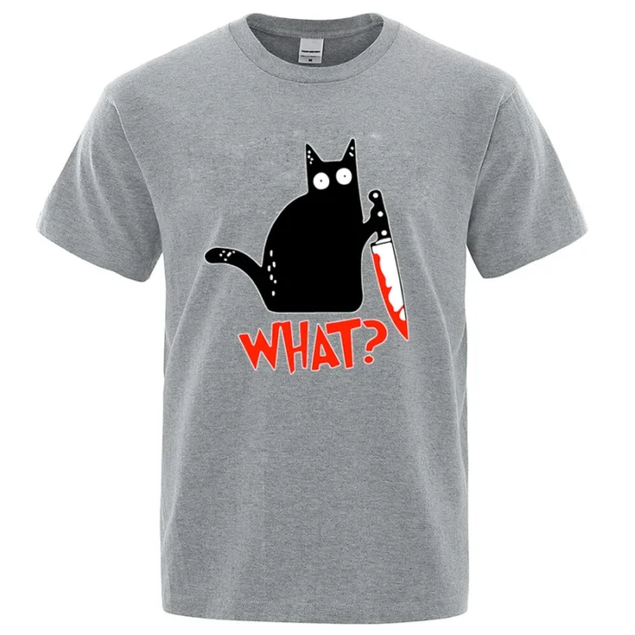 Funny Knife Cat Cartoon Printed T-Shirt Men Fashion Casual Short Sleeves Loose Oversized Cotton Tshirt Summer Breathable Tees