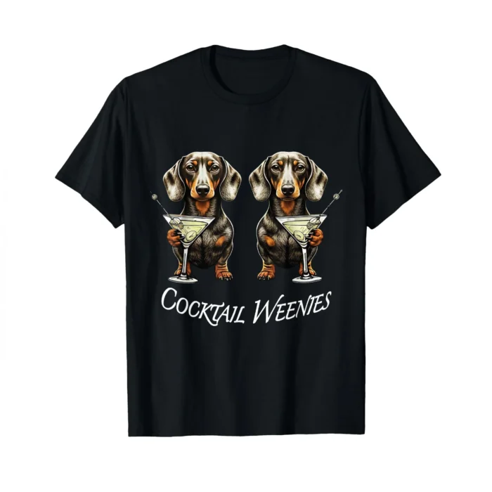 Cocktail sausage lover dachshund T-shirt Humorous Apparel Statement Shirt Tee Playful Print Soft Fabric Breathable Material