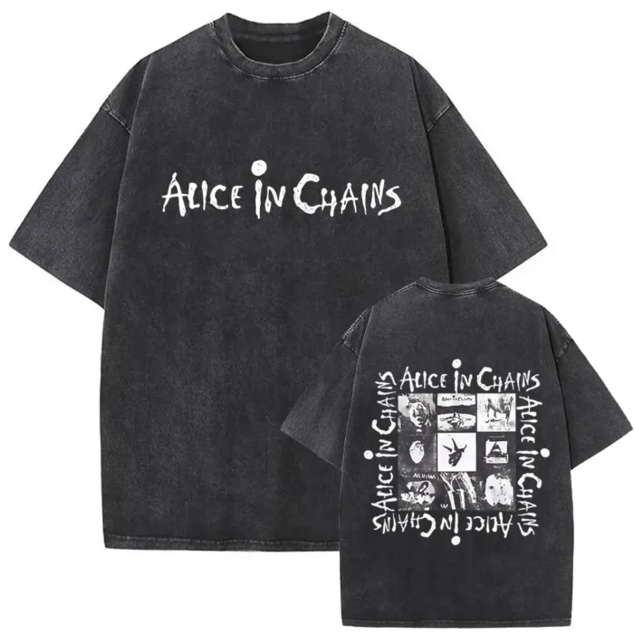 Washed Vintage Rock Band Alice in Chains Album Cover Graphic Print T-shirt Men's Women Gothic Punk Oversized Crewneck T Shirts