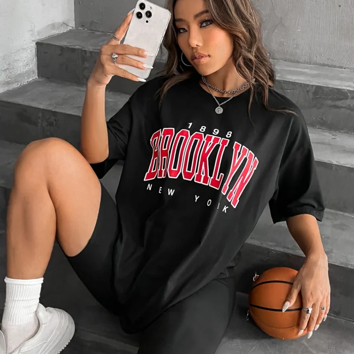 1898 Brooklyn New York Womens Cotton T-Shirts American Vintage Short Sleeve All-math Casual Clothing Oversize Street Woman Tops