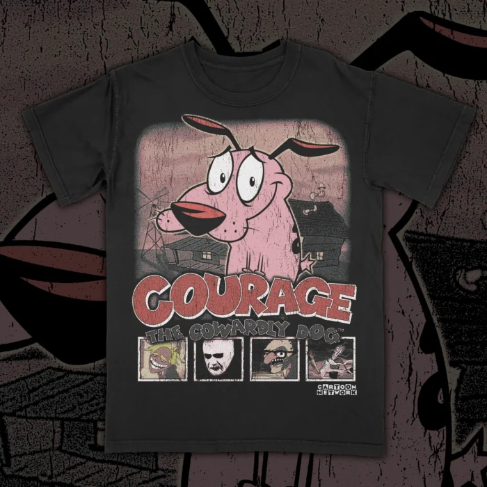 Vintage Courage the Cowardly Dog Cartoon Print Short Sleeve T-Shirt Retro Unisex Graphic Tee 90s Nostalgia Summer Streetwear Top